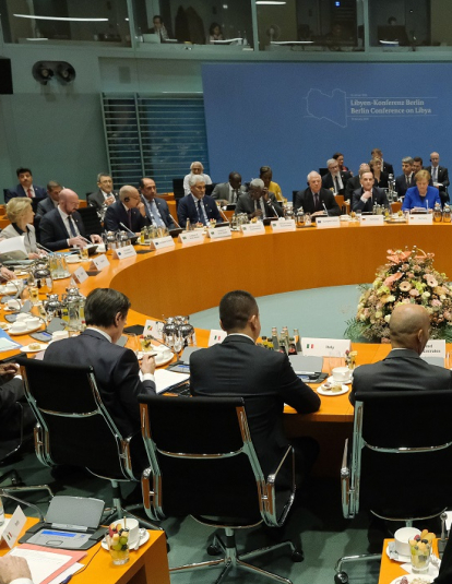 The main session at an international summit on securing peace in Libya at the Chancellery begins on January 19, 2020 in Berlin, Germany. Leaders of nations and organizations linked to the current conflict are meeting to discuss measures towards reaching a consensus between the warring sides and ending hostilities.