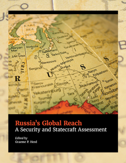 Book Cover for Russia's Global Reach with a map of Russia in the ground.