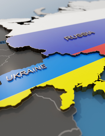Map and flag of RUS and UKR