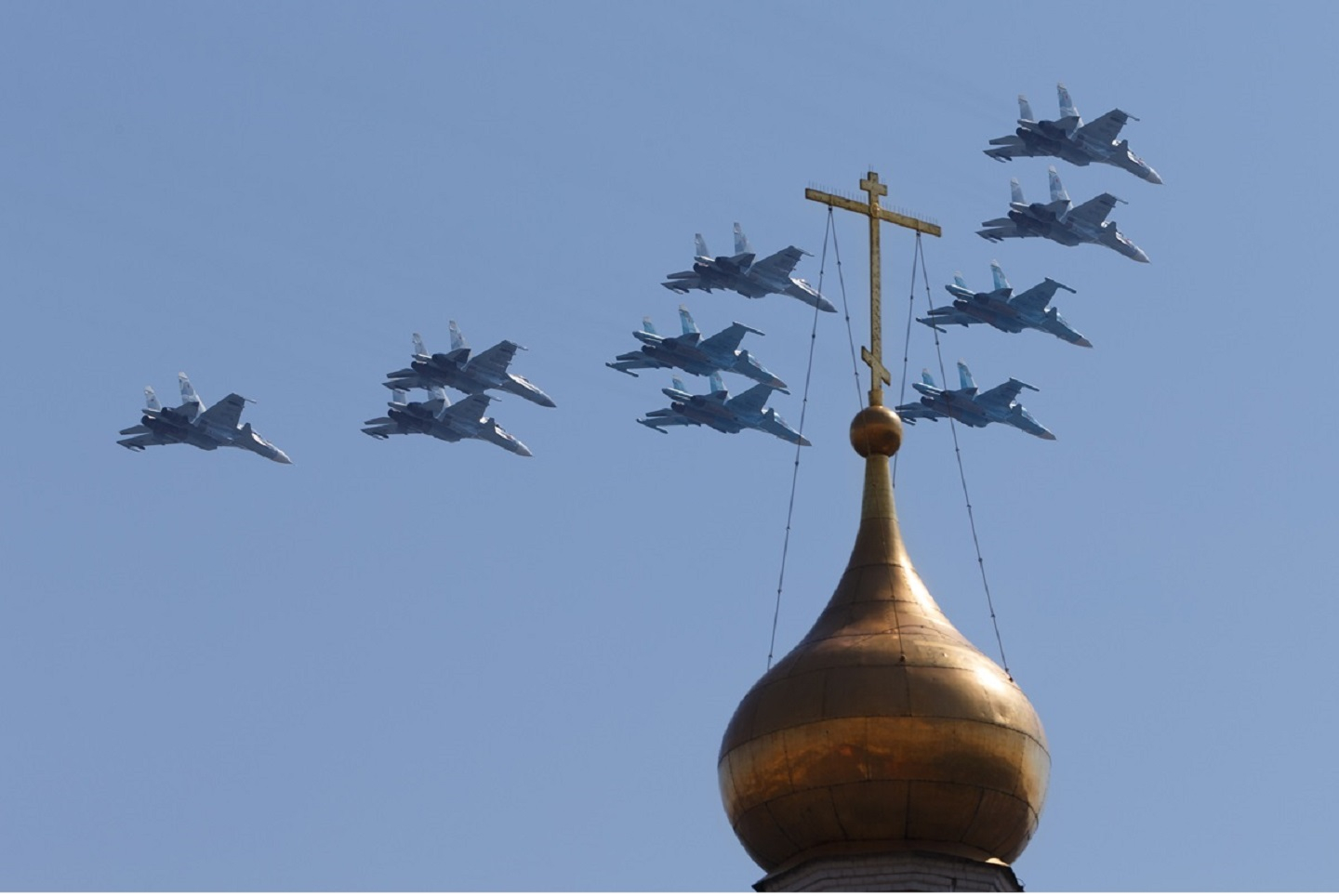 Military planes above Orthodox church dom