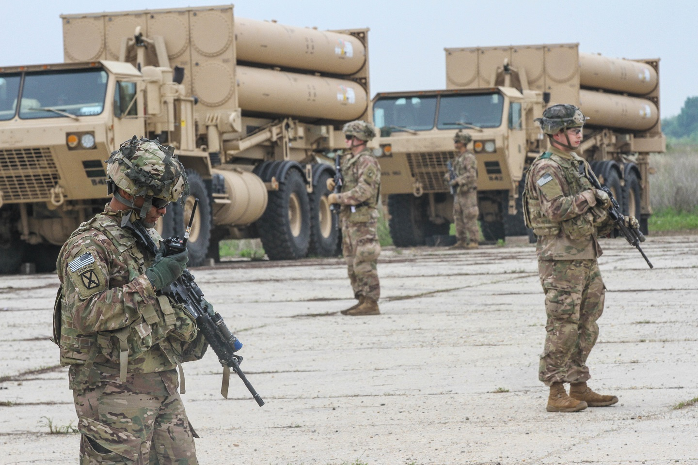 NAVAL SUPPORT FACILITY DEVESELU, Romania – U.S. Army Paratroopers assigned to Chosen Company, 2nd Battalion, 503rd Infantry Regiment, 173rd Airborne Brigade Combat Team (ABCT) provide security during the deployment of a Terminal High Altitude Area Defense (THAAD) to Naval Support Facility Deveselu, Romania May 15, 2019. The 173rd ABCT Security Force (SECFOR) are responsible for the security of the longest land convoy outside of the continental U.S. for the THAAD asset.