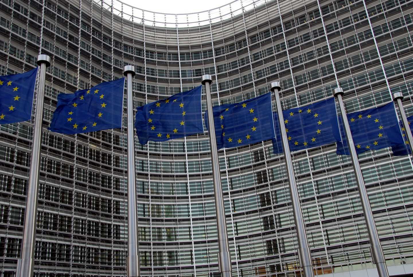 European flags in front of the Berlaymont Building, Headquarters of the EC