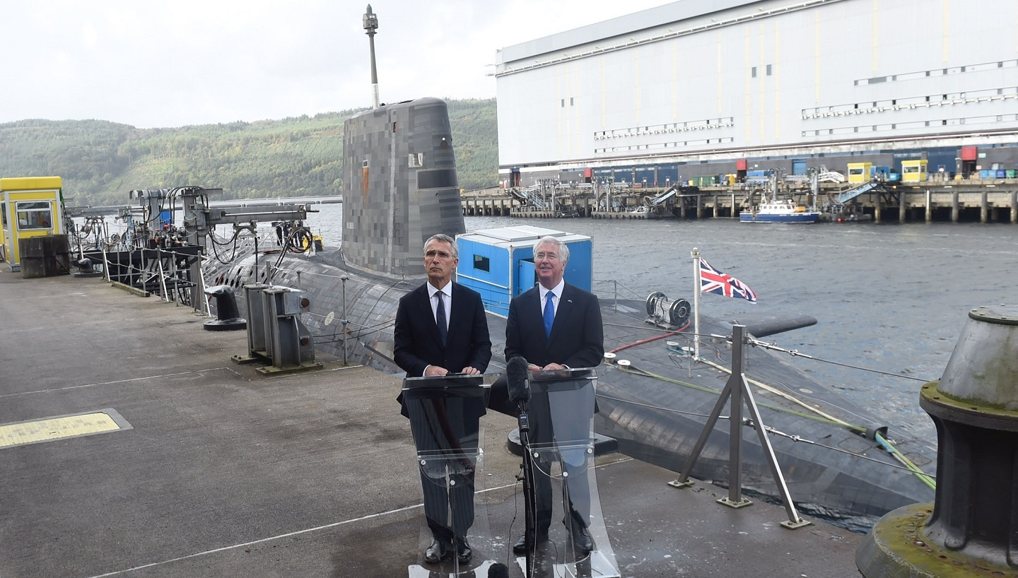 Joint press conference by NATO Secretary General Jens Stoltenberg and UK Secretary of State for Defence, Michael Fallon at Clyde Naval Base in Scotland 