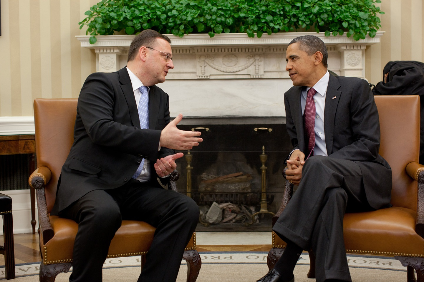 President Barack Obama holds a bilateral meeting with Prime Minister Petr Necas of the Czech Republic, in the Oval Office, Oct. 27, 2011. (Official White House Photo by Pete Souza)