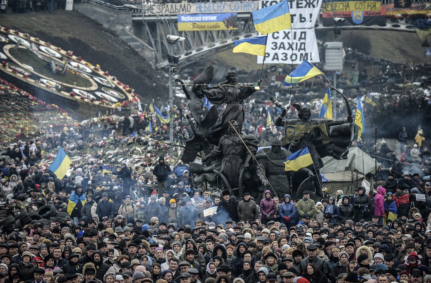 Ukrainian people attending a rally against Russia at the Independence Square (Maidan Square)