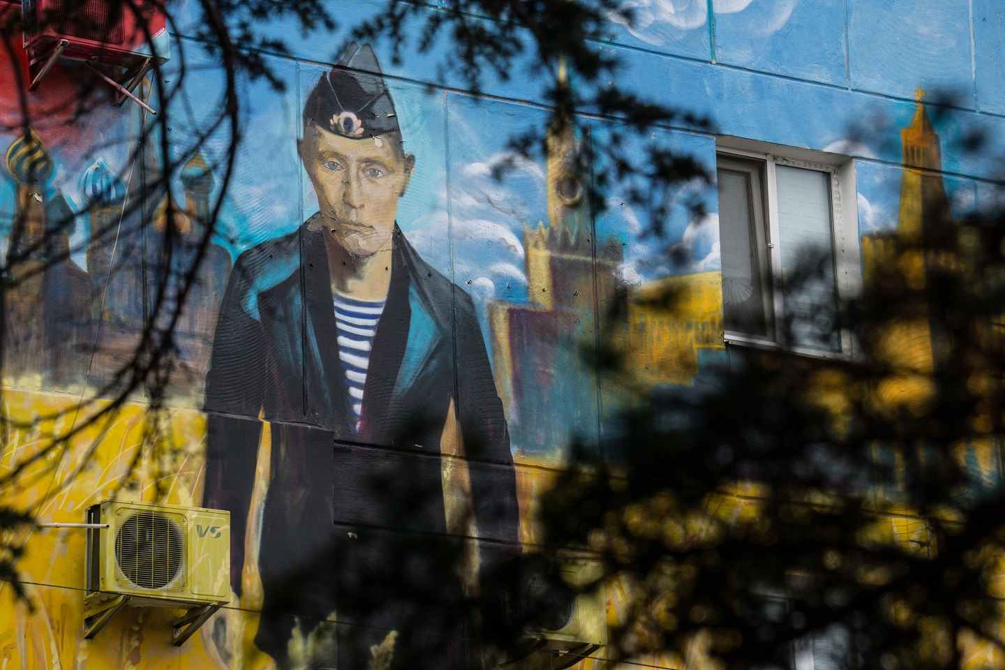 An image of Vladimir Putin on one of houses in Sevastopol on August 12, 2015 in Sevastopol, Crimea. Russian President Vladimir Putin signed a bill in March 2014 to annexe the Crimean peninsula but Ukraine and most of the international community do not recognise its annexation.