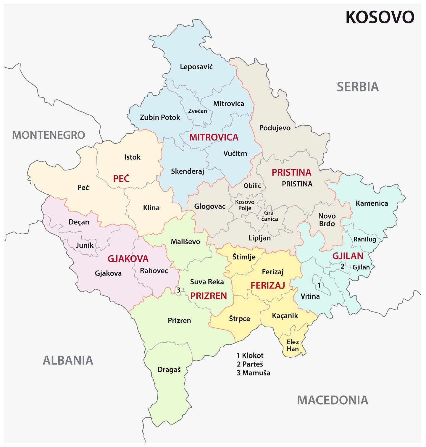 kosovo administrative and political map