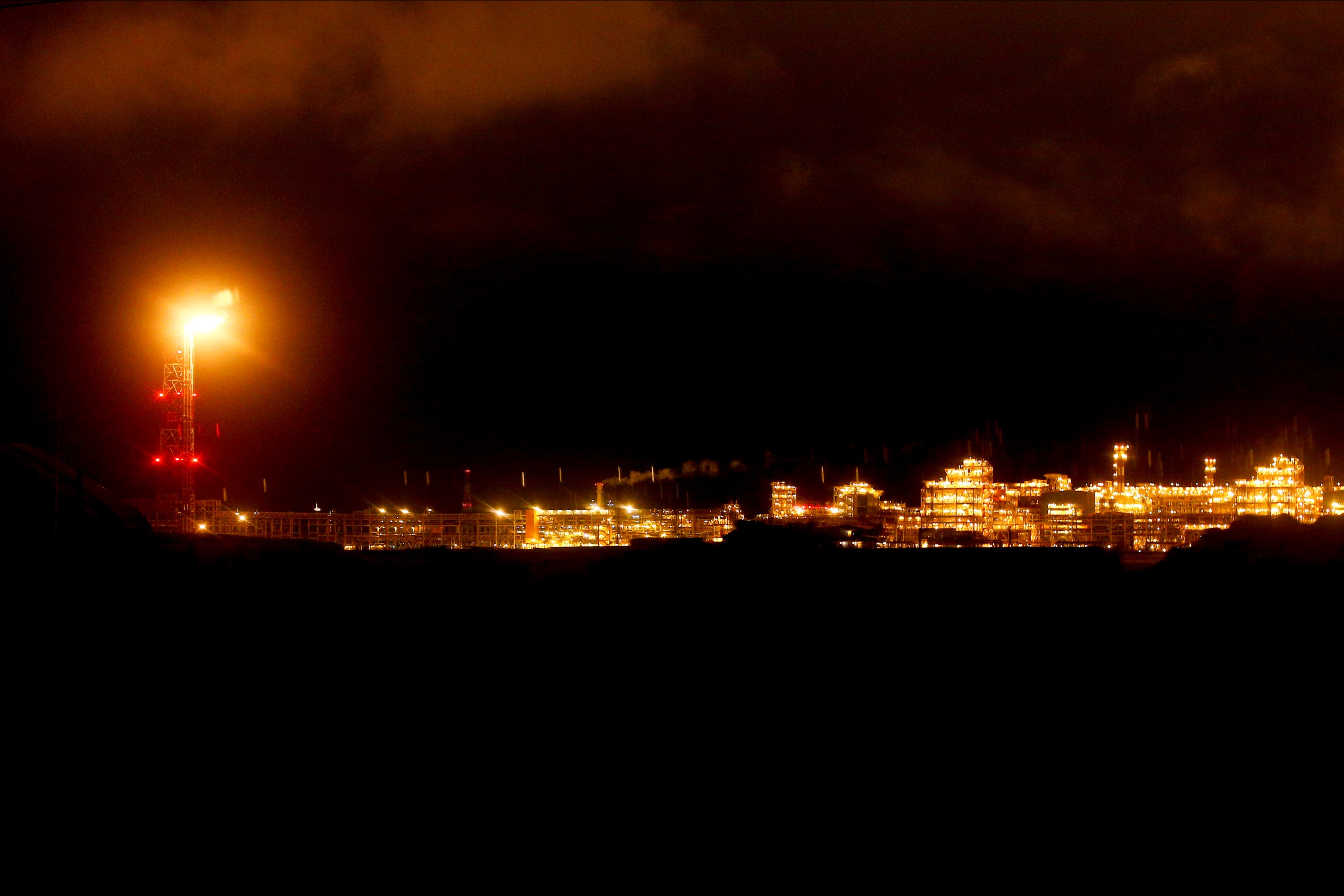 General view of the Yamal LNG Plant, night view, in the town of Sabetta, in the South Tambey Field on Yamal Peninsula, of Yamalo-Nenets autonomous district,Arctic Russia on December 09, 2018.