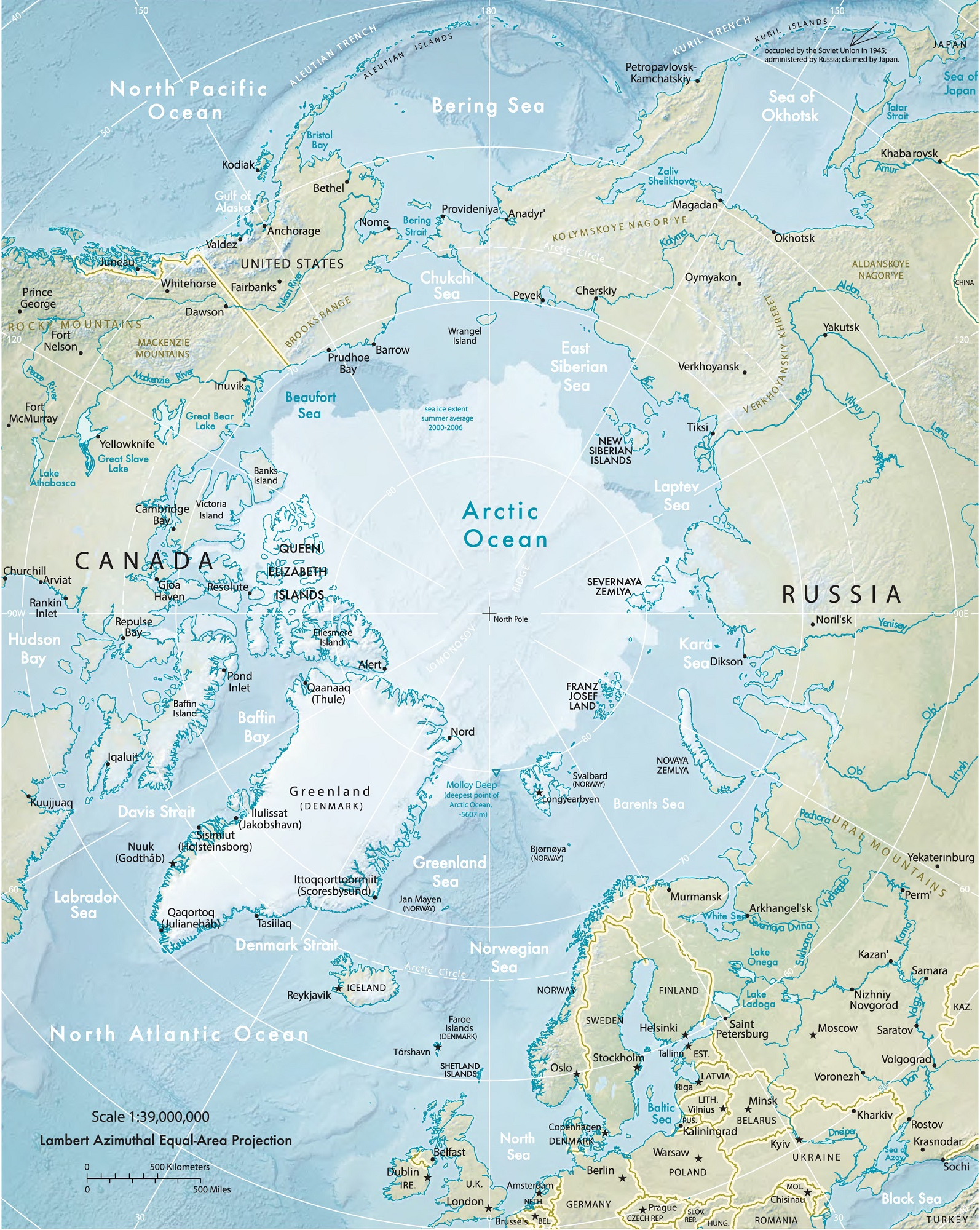 lllustration of the physical map of the Arctic region