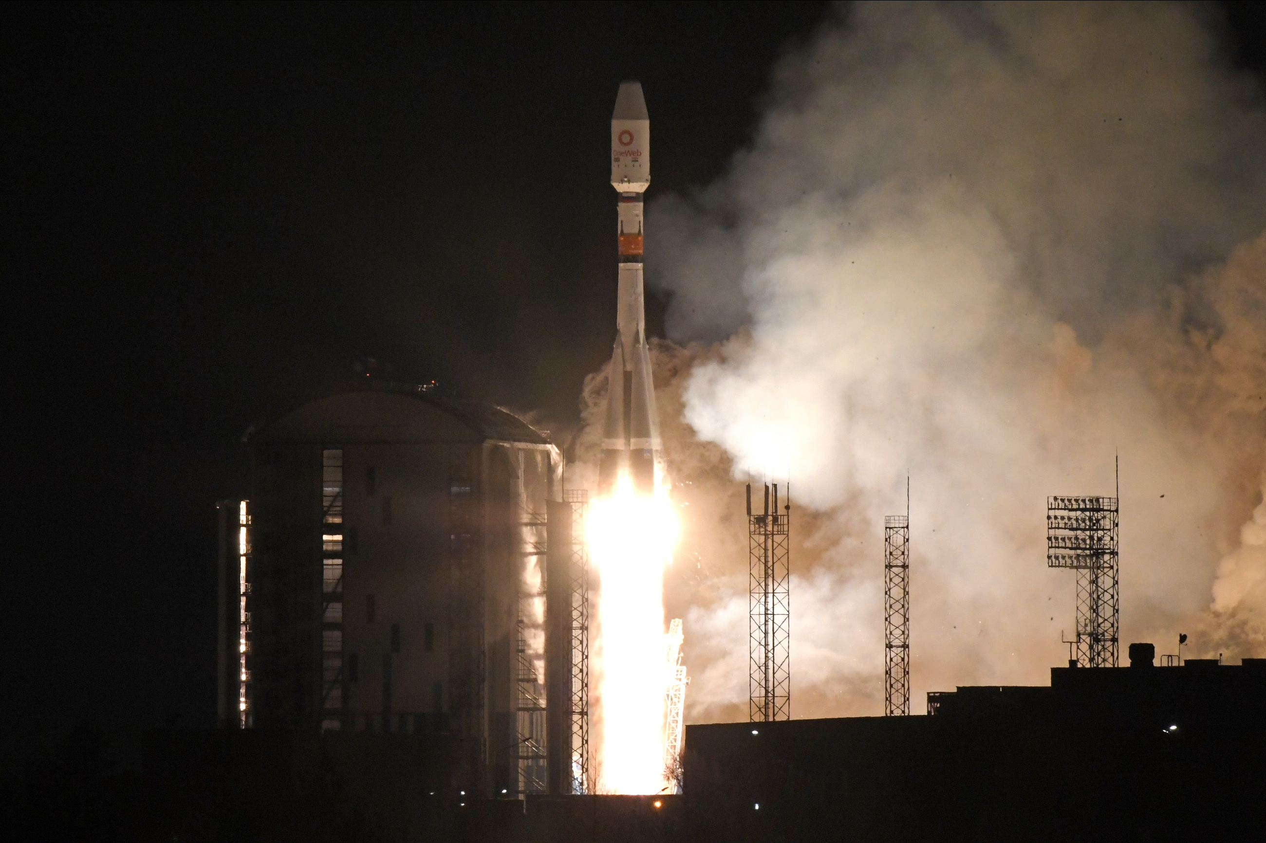A Soyuz-2.1b rocket booster with a Fregat upper stage blasts off from a launch pad of Vostochny Cosmodrome.