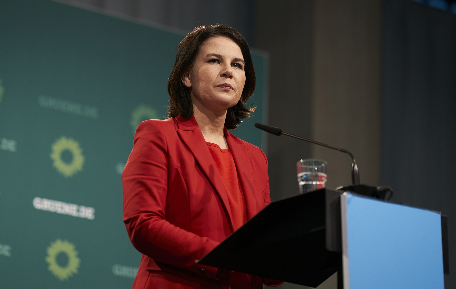 Annalena Baerbock, chancellor candidate of the German Greens party, speaks to the media at the Heinrich Böll Foundation on April 26, 2021 in Berlin, Germany.
