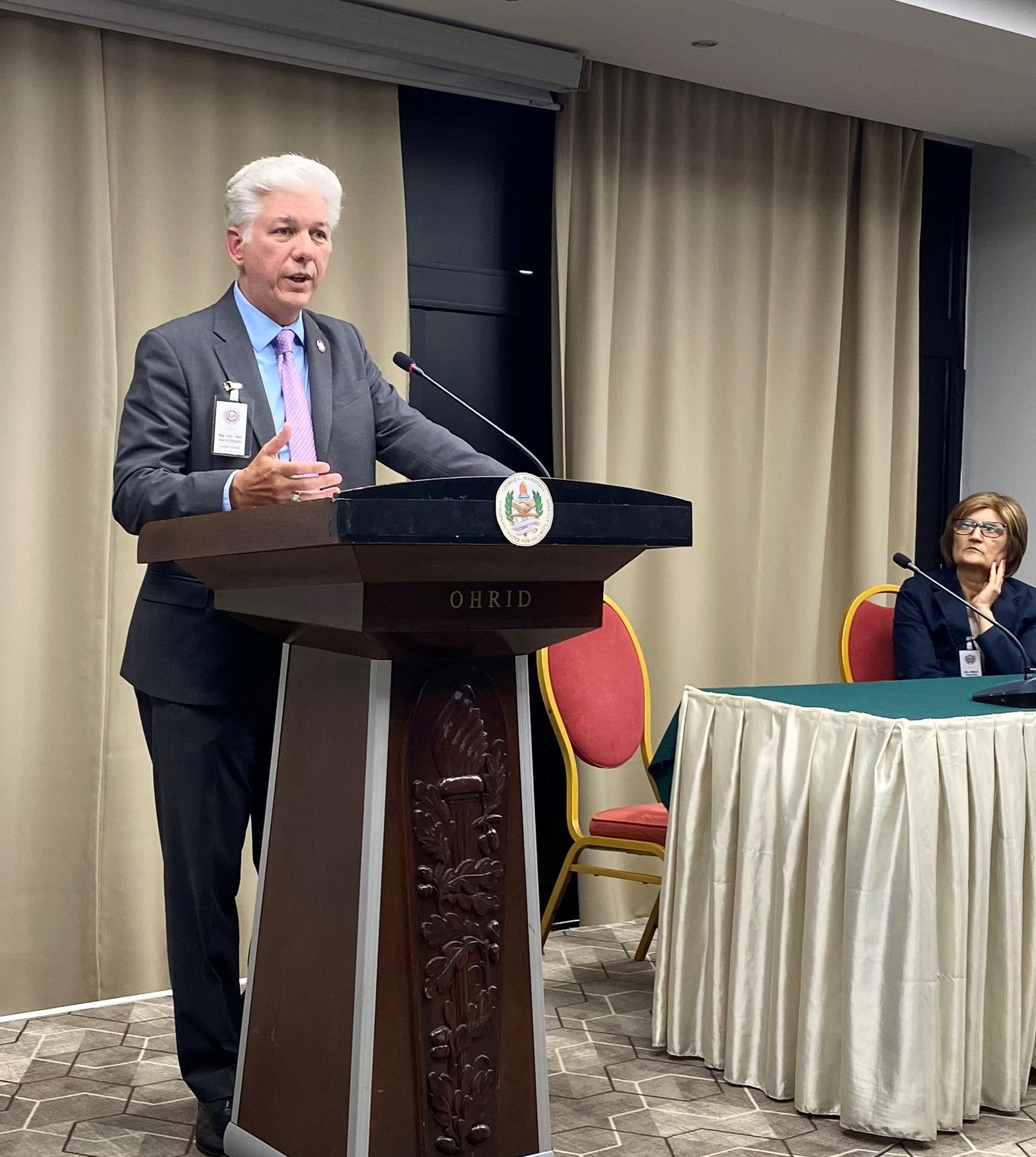 Barre Seguin speaks during the annual Ohrid Alumni Forum