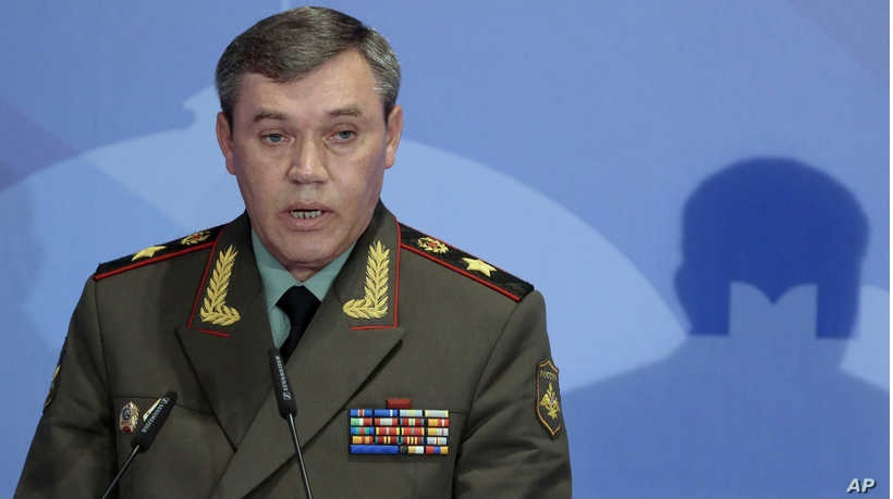 In this May 23, 2013 file photo Gen. Valery Gerasimov, the chief of the Russian military’s General Staff, speaks during a security in Moscow.