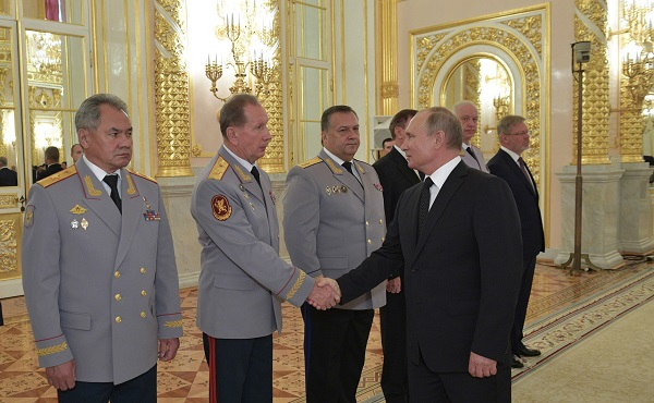 With Director of the Federal National Guard Service and Commander-in-Chief of the National Guard Viktor Zolotov at the ceremony to present senior officers and prosecutors appointed to higher positions, October 25, 2018 The Kremlin, Moscow.