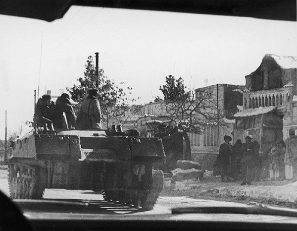 1979, A Soviet tank rolls through the countryside during Afghan Civil War, Afghanistan.