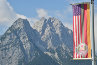 Zugsptize Mountian with German/American Flag
