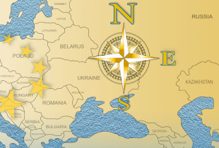 ESS-N adaptation of poster, EU flag and map of region
