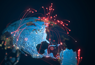 High quality 3D rendered image, perfectly usable for topics related to big data, global networks, international flight routes or the spread of a pandemic / computer virus. Textures courtesy of NASA.