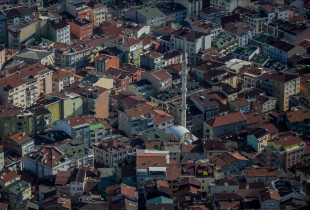 A mosque is seen amid residential housing