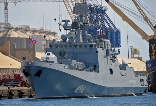 Russian naval ship in port of Sudan