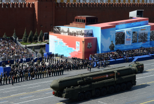 An RS-24 Yars/SS-27 Mod 2 solid-propellant intercontinental ballistic missile during the military parade to mark the 70th anniversary of Victory in the 1941-1945 Great Patriotic War, May 9, 2015 in Moscow, Russia. The Victory Day parade commemorates the end of World War II in Europe. 