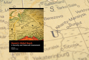 Book Cover for Russia's Global Reach with a map of Russia in the ground.