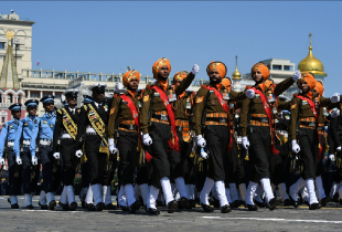 Servicemen of the Armed Forces of India march during a Victory Day military parade in Red Square marking the 75th anniversary of the victory in World War II, on June 24, 2020 in Moscow, Russia