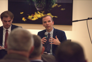 Dr. Daniel Milton, Professor of Transnational Security Studies, speaks at an alumni outreach event Nov. 19