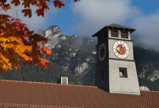 Marshall Center clocktower building in fall