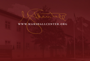 George C. Marshall Header Graphic includes a profile of George C. Marshall and the Marshall Center headquarters building