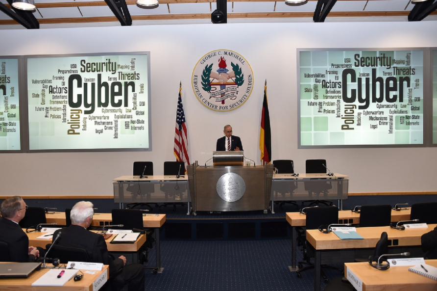 A photograph of Lt. Gen. (retired) Keith W. Dayton director of the, George C. Marshall Center for Security Studies, speaking during the PCSS course.