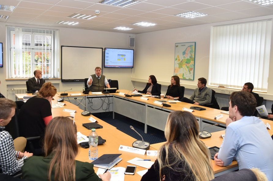  A photograph of a lecture taking place at the George C. Marshall European Center for Security Studies.