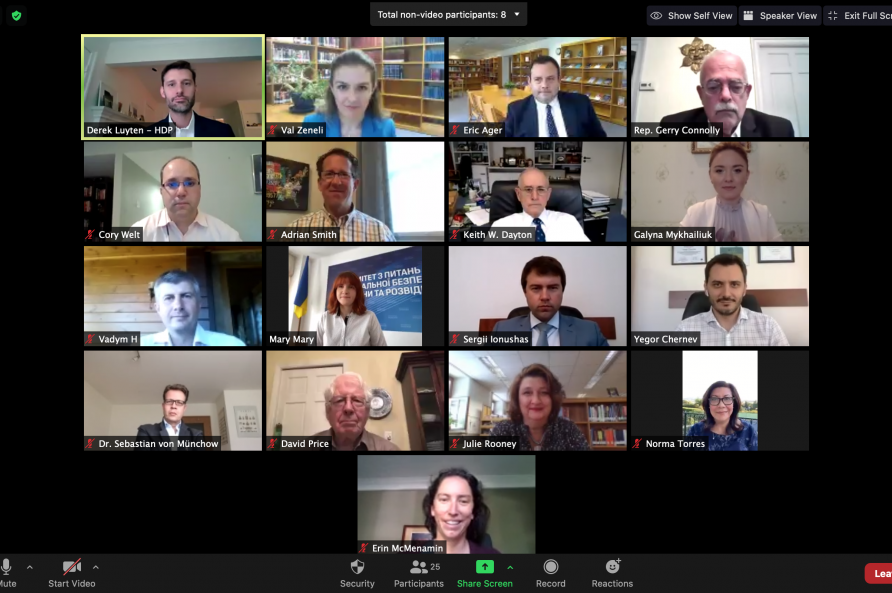 A screen shot from a computer screen showing the participants from the virtual seminar the COVID-19 Pandemic and the Role of Legislators.  