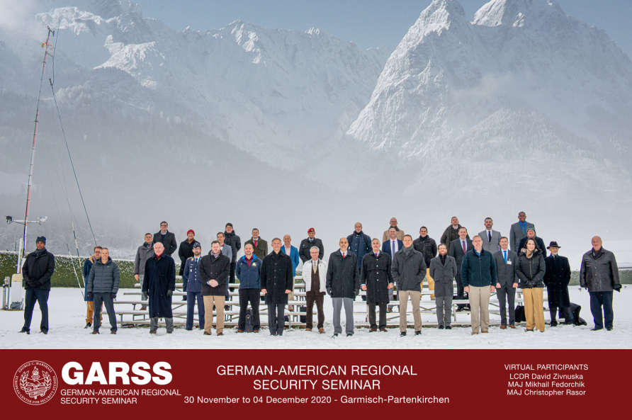 A photograph of 28 in-person attendees of the first-ever German American Regional Security Studies Seminar.