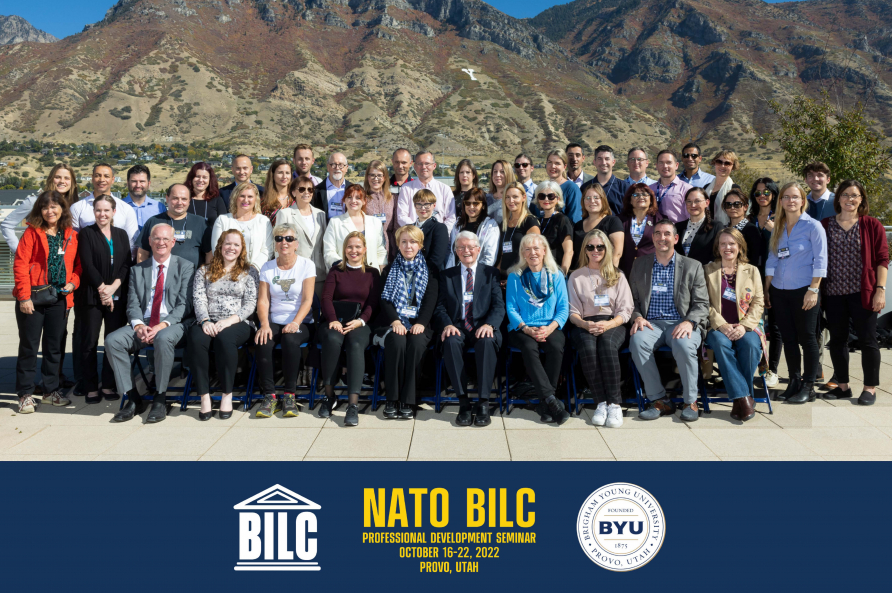 Group photo of NATO BILC participants in front of Y Mountain