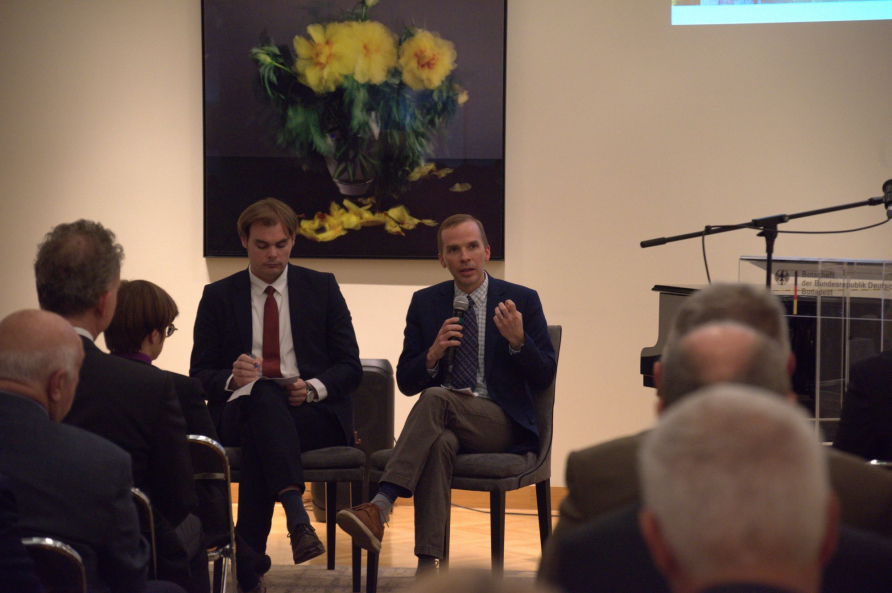 Dr. Daniel Milton, Professor of Transnational Security Studies and Dr. Gábor Csizmazia, Research Fellow at the John Lukacs Institute for Strategy and Politics at the Ludovika University of Public Service participate in an alumni event Nov. 19.