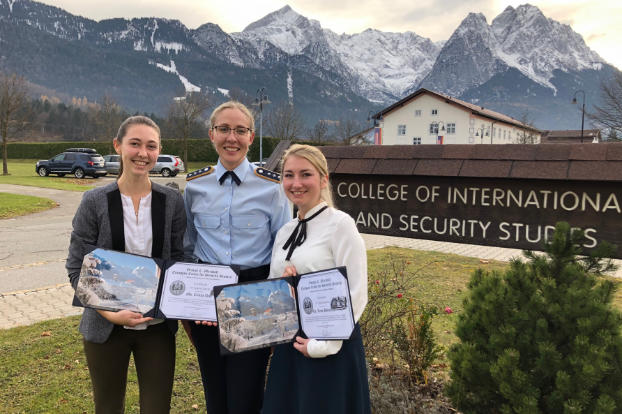 Gianna Schuck CPT DEUAF, photographed with Interns at the George C. Marshall European Center for Security Studies