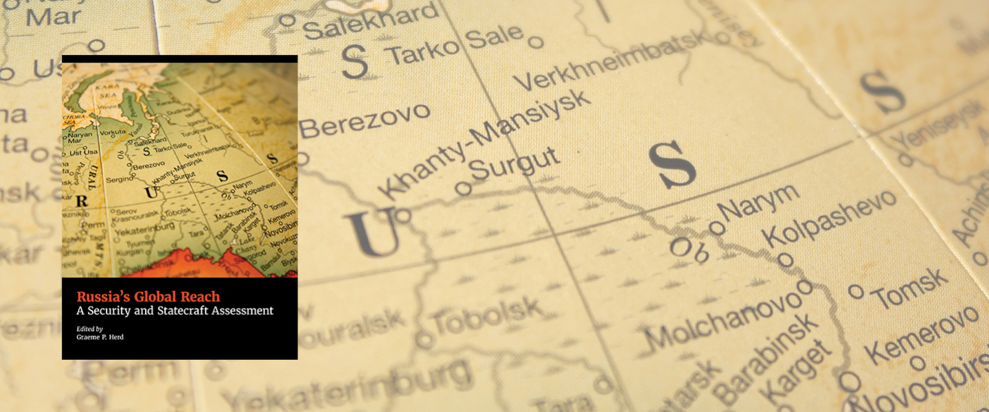 Book Cover for Russia's Global Reach with a map of Russia in the ground.