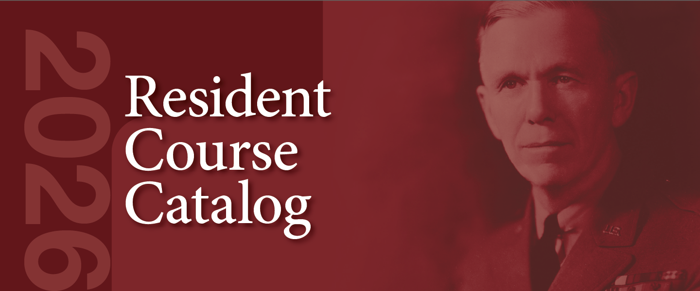 graphic for resident courses catalog includes text and profile image of george marshall